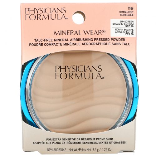 Physician's Formula, Inc., Mineral Wear, Компактная пудра с эффектом аэрографа SPF 30, прозрачный, 0,26 унции (7,5 г)