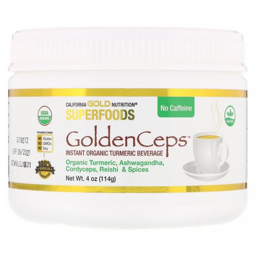 California Gold Nutrition, GoldenCeps, органическая куркума с адаптогенами, 114 г (4 унции)