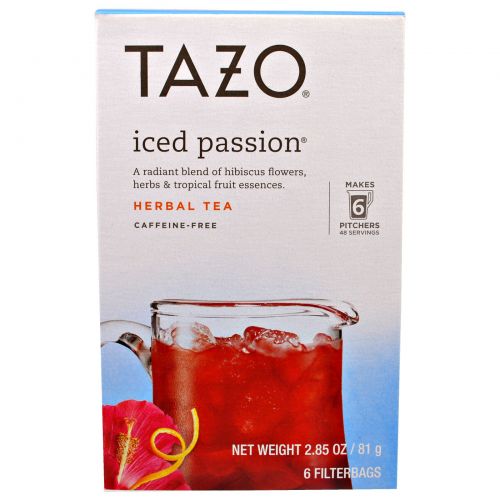 Tazo Teas, Tazo, Iced Passion, замороженный травяной чай, 6 пакетиков, 2.85 унции(81 г)