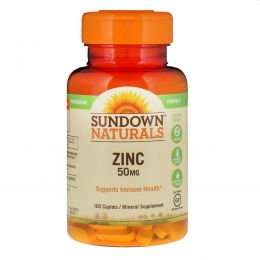 Sundown Naturals, Цинк высокоактивный, 50 мг, 100 капсуловидных таблеток