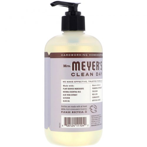 Mrs. Meyers Clean Day, Жидкое мыло для рук, с запахом лаванды, 12,5 жидких унции (370 мл)