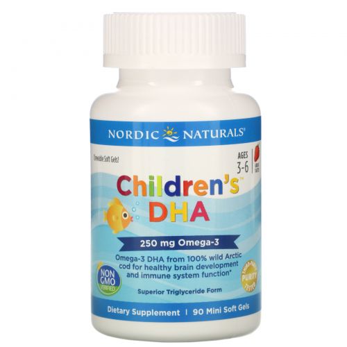 Nordic Naturals, Children's DHA, Strawberry, Ages 3-6, 250 mg, 90 Mini Soft Gels