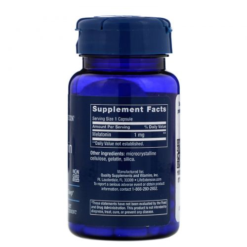 Life Extension, Мелатонин, 1 мг, 60 капсул