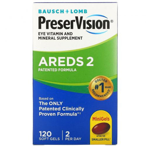 Bausch & Lomb PreserVision, добавка для зрения с витаминами и микроэлементами, 120 мягких таблеток