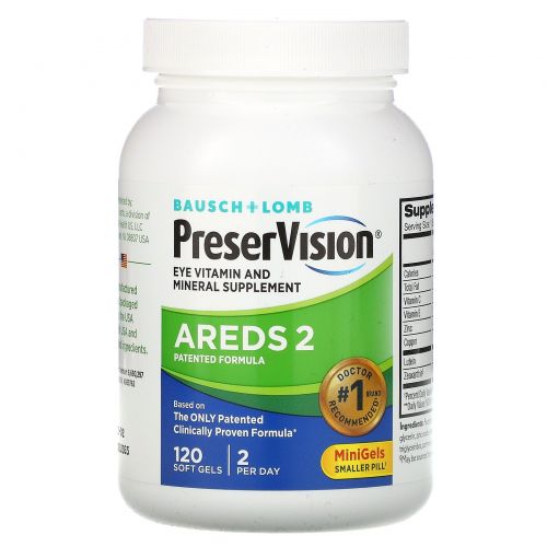 Bausch & Lomb PreserVision, добавка для зрения с витаминами и микроэлементами, 120 мягких таблеток