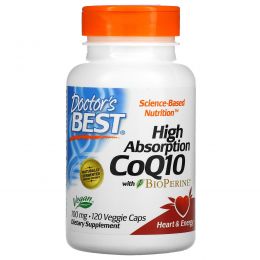 Doctor's Best, CoQ10, с BioPerine, 100 мг, 120 овощных капсул