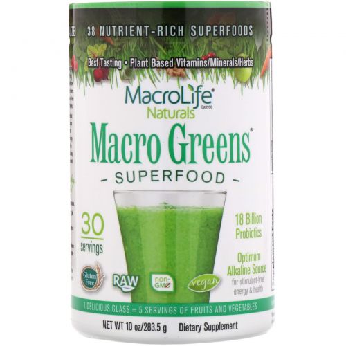 Macrolife Naturals, Macro Greens, суперпродукт, богатый питательными веществами, 10 унций (283,5 г)