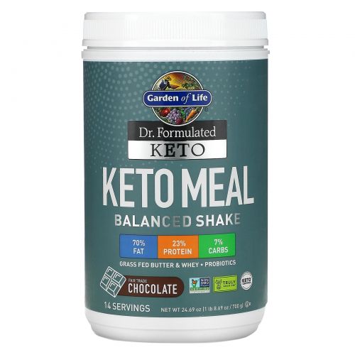 Garden of Life, Dr. Formulated Keto Meal Balanced Shake, Chocolate, 24.69 oz (700 g)