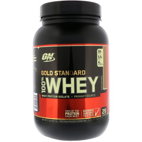 Optimum Nutrition, Gold Standard, 100% сыворотка, шоколадный солод, 2 фунта (907 г)