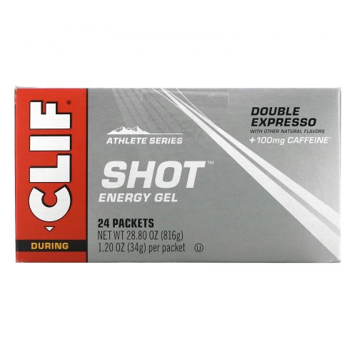 Clif Bar, Энергетический гель Shot Turbo, двойной экспрессо + кофеин, 24 пакетика, по 1,2 унции (34 г) каждый