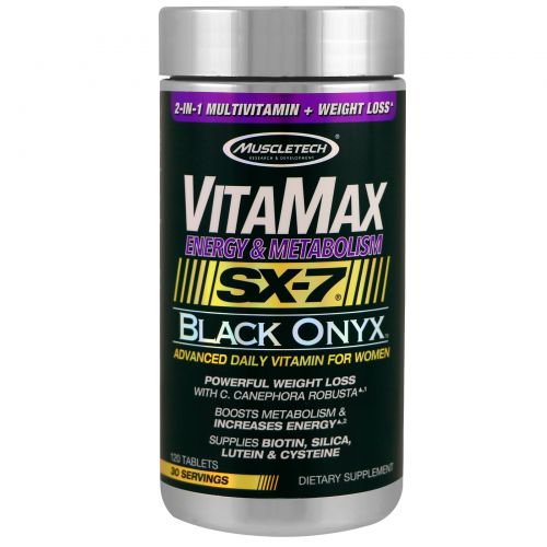 Muscletech, Vitamax, энергия и метаболизм, SX-7, черный оникс, для женщин, 120 таблеток