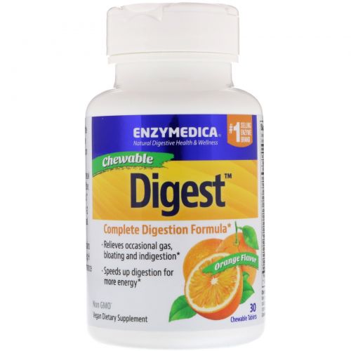 Enzymedica, Digest, Complete Digestion Formula, Orange Flavor, 30 Chewable Tablets