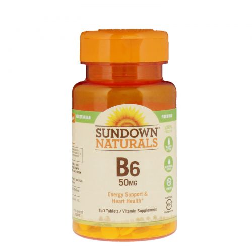 Sundown Naturals, Витамин B6, 50 мг, 150 таблеток