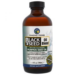 Amazing Herbs, Смесь масла черного тмина с чистым маслом тыквы холодного отжима, 8 жидк. унций (240 мл)