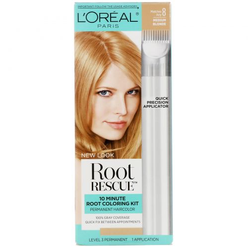L'Oreal, Комплект для окрашивания корней за 10 минут Root Rescue, оттенок 8 средний блонд, на 1 применение
