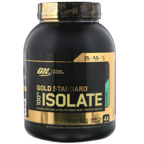 Optimum Nutrition, Gold Standard, изолят сывороточного белка 100% Isolate, мятный брауни, 1,36 кг