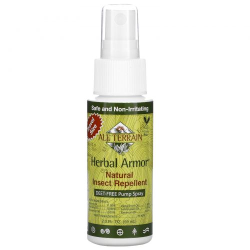 All Terrain, Herbal Armor, средство, отпугивающее насекомых, помповый спрей без ДЭТА, 2,0 жидких унции (60 мл)