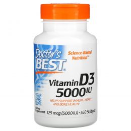 Doctor's Best, Витамин D3 (Best Vitamin D3), 5000 МЕ, 360 мягких таблеток