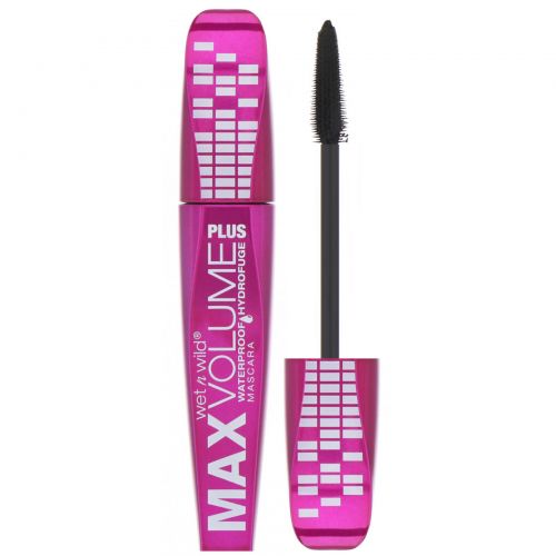 Wet n Wild, Водостойкая тушь для ресниц Max Volume Plus, оттенок Amp'd Black, 8 мл