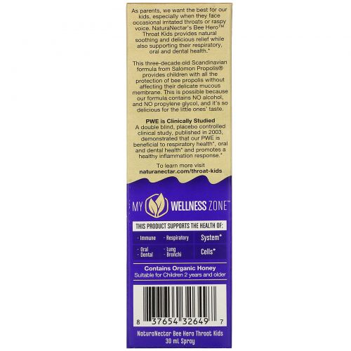 NaturaNectar, Bee Hero Throat Kids, Natural Propolis Spray, Berry Blast, 30 ml