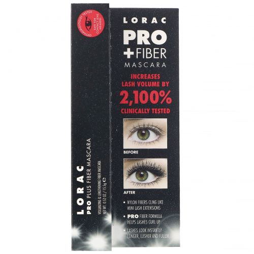 Lorac, Тушь для ресниц Pro Plus Fiber, черная, 15,5 г (0,52 унции)