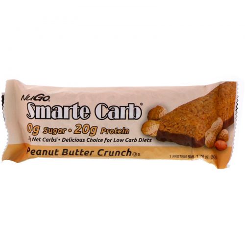 NuGo Nutrition, Smarte Carb, Хрустящие батончики с арахисовым маслом, без сахара, 12 батончиков, 1.76 унций (50 г) каждый