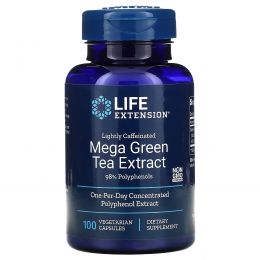 Life Extension, Мега экстракт зеленого чая, небольшое содержание кофеина, 100 растительных капсул