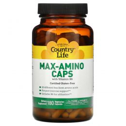 Country Life, Max-Amino в капсулах, с витамином B6, 180 вегетарианских капсул