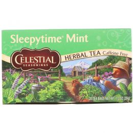 Celestial Seasonings, Травяной чай, мята для времени сна, без кофеина, 20 чайных пакетиков, 1 унция (29 г)