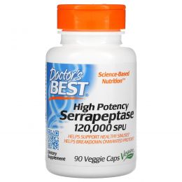 Doctor's Best, Высокоэффективная серрапептаза (Best High Potency Serrapeptase), 120 000 SPU, 90 растительных капсул