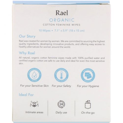 Rael, Organic Cotton Feminine Wipes, 10 Wipes