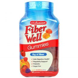 VitaFusion, Fiber Well, персик, клубника, ягоды, 90 жевательных таблеток