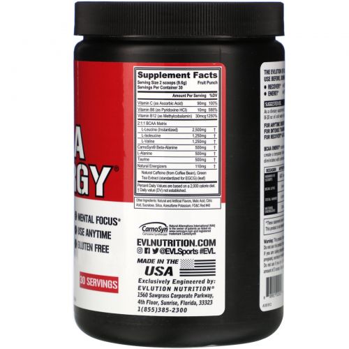 EVLution Nutrition, BCAA Energy, фруктовый пунш, 10,2 унц. (288 г)