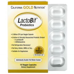 California Gold Nutrition, Пробиотики LactoBif, 5 млрд КОЕ, 10 овощных капсул