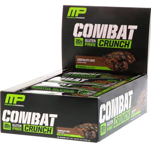 Muscle Pharm, Гибридные серии, Combat Crunch, Шоколадный торт, 12 баров, 2,22 унции (63 г) Каждый