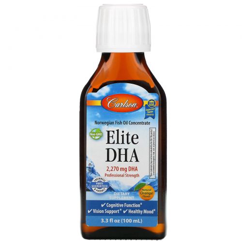 Carlson Labs, Elite DHA, Orange Flavor, 3.3 fl oz (100 ml)