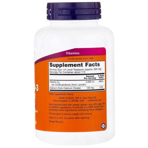 Now Foods, Витамин D-3, порошок, 4 унции (113 г)
