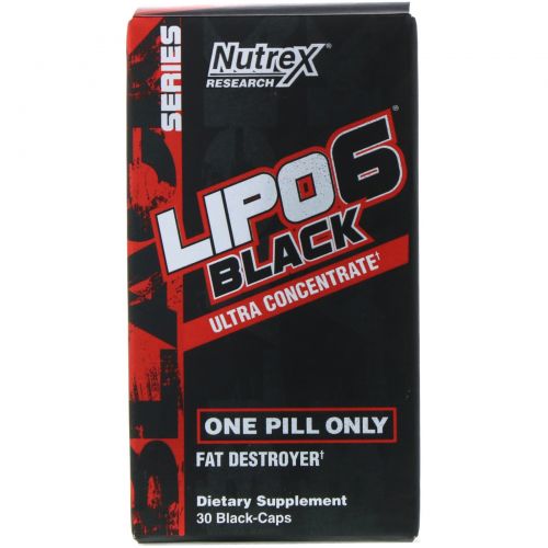 Nutrex Research, Черный ультраконцентрат Lipo-6, 30 черных капсул