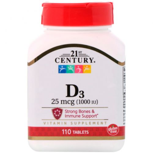 21st Century, Витамин D3, сильное действие, 1000 МЕ, 110 таблеток
