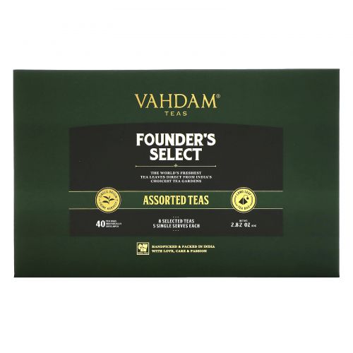 Vahdam Teas, Founder's Select, ассорти чаев, 40 чайных пакетиков, 80 г ,(2,82 унции)