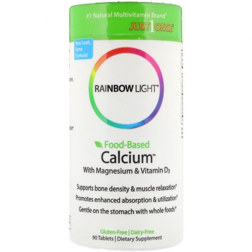 Rainbow Light, Пищевой кальций с магнием и витамином D3, 90 таблеток