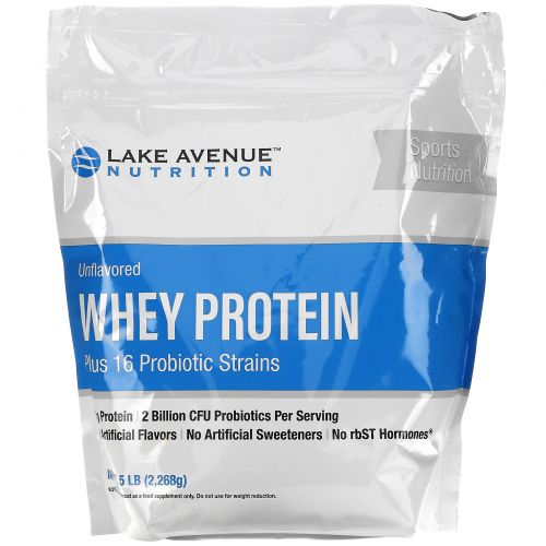 Lake Avenue Nutrition, Whey Protein + Probiotics, Unflavored, 5 lb (2270 g)