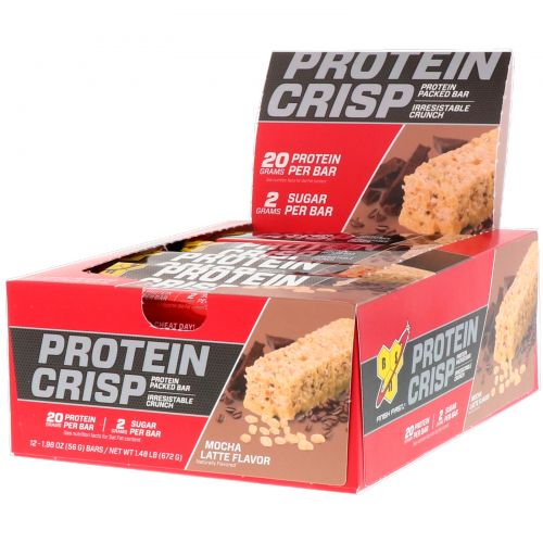 BSN, Protein Crisp, Mocha Latte Flavor, 12 Bars, 1.98 oz (56 g) Each