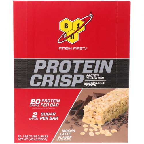 BSN, Protein Crisp, Mocha Latte Flavor, 12 Bars, 1.98 oz (56 g) Each