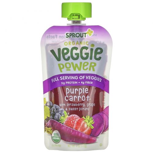 Sprout Organic, Veggie Power, Purple Carrot with Strawberry, Grape & Sweet Potato, 4 oz (113 g)