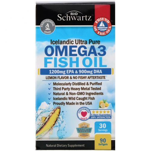 BioSchwartz, Omega 3 Fish Oil, Lemon Flavor, 1200 mg EPA & 900 mg DHA, 90 Softgels