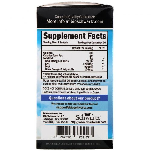 BioSchwartz, Omega 3 Fish Oil, Lemon Flavor, 1200 mg EPA & 900 mg DHA, 90 Softgels