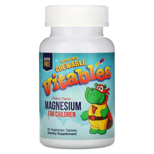 Vitables, Жевательный магний для детей, без сахара, вишня, 90 вегетарианских таблеток
