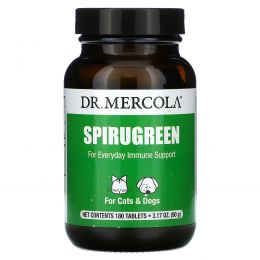 Dr. Mercola, Healthy Pets, SpiruGreen, Супер продукт с астаксантином для собак, кошек, птиц и рыб, 500 мг, 180 таблеток