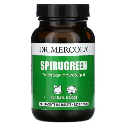 Dr. Mercola, Healthy Pets, SpiruGreen, Супер продукт с астаксантином для собак, кошек, птиц и рыб, 500 мг, 180 таблеток